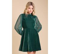 Dorothy Perkins Women's DP Luxe Velvet Metallic Jacquard Sleeve Mini Dress in Forest | Size: 18