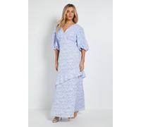 Dorothy Perkins Women's DP Luxe Wrap Front Puff Sleeve Ruffle Maxi Dress in Pale Blue | Size: 12