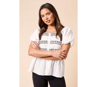 Dorothy Perkins Women's Embroidered Button Front Top in Black | Size: 14 Dorothy Perkins Black 14