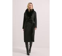 Faux Fur Collar Belted Longline Coat Dorothy Perkins Black 14