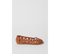 Womens Wide Fit Prim Peep Toe Ballet Flats Tan 6