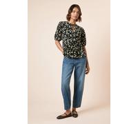 Dorothy Perkins Women's Floral Bow Tie Front Puff Sleeve Jersey Top in Mono | Size: 8 Dorothy Perkins Mono 8