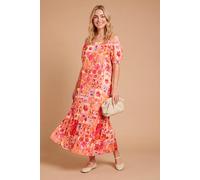 Dorothy Perkins Women's Floral Cold Shoulder Bardot Puff Sleeve Tiered Maxi Dress | Size: 8 Dorothy Perkins Floral 8