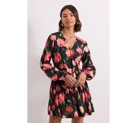 Dorothy Perkins Women's Floral Dropped Seam Detail Wrap Front Mini Dress | Size: 12