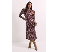 Dorothy Perkins Women's Floral Dropped Waist A-line Midi Dress in Chocolate | Size: 16 Dorothy Perkins Chocolate 16