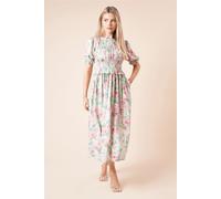 Dorothy Perkins Women's Floral Shirred Bodice Puff Sleeve Midi Dress | Size: 16 Dorothy Perkins Floral 16