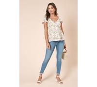 Dorothy Perkins Women's Floral Wrap Front Frill Sleeve Blouse | Size: 10 Dorothy Perkins Floral 10