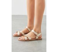Dorothy Perkins Women's Florence Cross Strap Faux Leather Flat Sandal in Gold | Size: 4