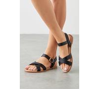 Florence Faux Leather Cross Strap Flat Sandals Dorothy Perkins Black 3