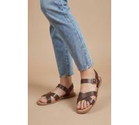 Dorothy Perkins Women's Florence Faux Leather Cross Strap Flat Sandals in Chocolate | Size: 7 Dorothy Perkins Chocolate 7