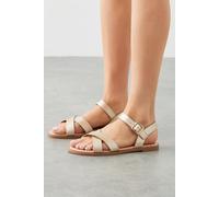 Florence Faux Leather Cross Strap Flat Sandals Dorothy Perkins Gold 3