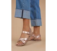 Dorothy Perkins Women's Florence Faux Leather Cross Strap Flat Sandals in Rose Gold | Size: 5