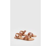 Dorothy Perkins Women's Florence Faux Leather Cross Strap Flat Sandals in Tan | Size: 6