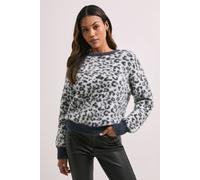 Dorothy Perkins Women's Fluffy Leopard Crew Neck Jumper in Light Grey | Size: XL