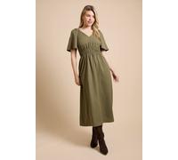 Dorothy Perkins Women's Flutter Sleeve Midi Dress in Khaki | Size: 14