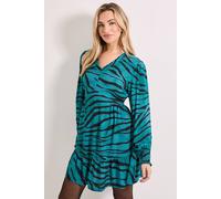 Dorothy Perkins Women's Frill Detail Tiered Smock Printed Mini Dress in Teal | Size: 10 Dorothy Perkins Teal 10