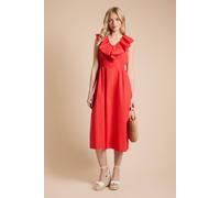 Dorothy Perkins Women's Frill Neckline Lace Detail Midi Dress in Red | Size: 16