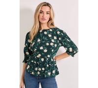 Dorothy Perkins Women's Frill Peplum Hem Printed Blouse in Black | Size: 14