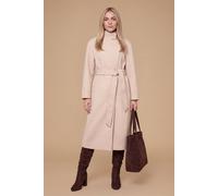 Dorothy Perkins Women's Funnel Neck Belted Wool Look Coat in Stone | Size: 8