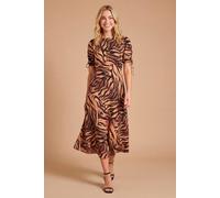 Dorothy Perkins Women's Gathered Sleeve Empire Seam Midi Dress in Animal | Size: 8