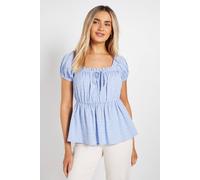 Dorothy Perkins Women's Gingham Elasticated Waist Cap Sleeve Top in Blue | Size: 8