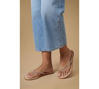 Dorothy Perkins Women's Glimmer Faux Leather Embellished Flat Toe Post Sandals in Beige | Size: 6 Dorothy Perkins Beige 6