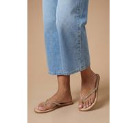 Dorothy Perkins Women's Glimmer Faux Leather Embellished Flat Toe Post Sandals in Beige | Size: 8 Dorothy Perkins Beige 8