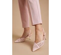 Dorothy Perkins Gracie Mesh Woven 2 Part Slingback Medium Stiletto Heel Court Shoes, 6, Pink