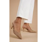 Dorothy Perkins Gracie Mesh Woven 2 Part Slingback Medium Stiletto Heel Court Shoes, 3, Tan