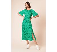 Dorothy Perkins Women's Green Floral Angel Sleeve Jersey Midi Dress | Size: 10