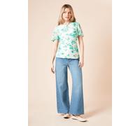 Dorothy Perkins Women's Green Floral Keyhole Ruched Front Angel Sleeve Mesh Jersey Top | Size: 12 Dorothy Perkins Green 12