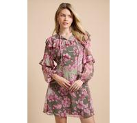 Dorothy Perkins Women's Green Floral Patchwork Frill Yoke Printed Chiffon Mini Dress | Size: 10
