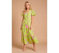 Dorothy Perkins Women's Green Floral Wrap Front Lace Detail Tiered Printed Maxi Dress | Size: 12