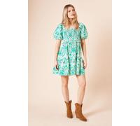 Dorothy Perkins Women's Green Palm Shirred Bodice Mini Dress | Size: 10 Dorothy Perkins Green 10