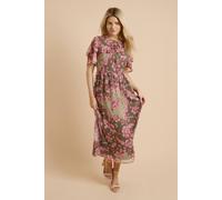 Dorothy Perkins Women's Green Patchwork Flutter Sleeve Frill Yoke Printed Chiffon Midaxi Dress | Size: 8 Dorothy Perkins Green 8