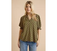 Dorothy Perkins Women's Green Spot Puff Sleeve Overhead Blouse | Size: 10