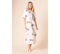 Dorothy Perkins Ivory Floral Tie Front Button Through Midi Dress floral