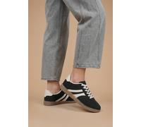 Dorothy Perkins Women's Jackie Faux Suede Striped Lace Up Trainers Flat in Black | Size: 5