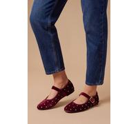 Dorothy Perkins Women's Jaz Velvet Studded Mary Jane Flats in Wine | Size: 4 Dorothy Perkins Wine 4
