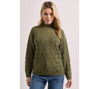 Dorothy Perkins Women's Khaki Twisted Cable Funnel Longline Jumper | Size: Medium