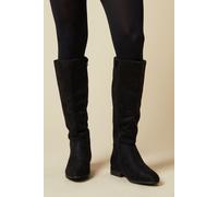 Dorothy Perkins Womens Knee High Boots Black Faux Leather Wide Fit Flat Heel