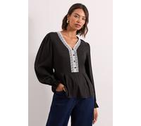 Dorothy Perkins Women's Lace Trim Blouson Sleeve Peplum Top in Black | Size: 12 Dorothy Perkins Black 12