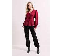 Dorothy Perkins Women's Lace Trim Blouson Sleeve Peplum Top in Burgundy | Size: 18 Dorothy Perkins Burgundy 18