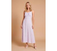 Dorothy Perkins Women's Lace Trim Tie Front Printed Midi Dresss in Purple | Size: 14
