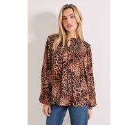 Dorothy Perkins Women's Leapord Smocked Yoke Tie Detail Blouson Sleeve Printed Top in Leopard | Size: 10 Dorothy Perkins Leopard 10