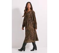 Dorothy Perkins Women's Leopard Animal Petite Bow Front Blouson Sleeve Printed Midi Dress in Green | Size: 12 Dorothy Perkins Green 12