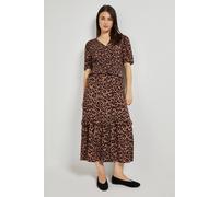 Dorothy Perkins Leopard Empire Shirred Bodice Button Detail Maxi Dress, 14, Leopard