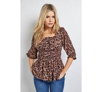 Dorothy Perkins Women's Leopard Square Neck Blouson Sleeve Top | Size: 10 Dorothy Perkins Leopard 10