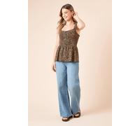 Dorothy Perkins Women's Leopard Tie Shoulder Shirred Bodice Peplum Top | Size: 10