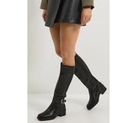 Dorothy Perkins Women's Melanie Faux Leather Buckle Detail Chunky Medium Block Heel Knee Boots in Black | Size: 7 Dorothy Perkins Black 7